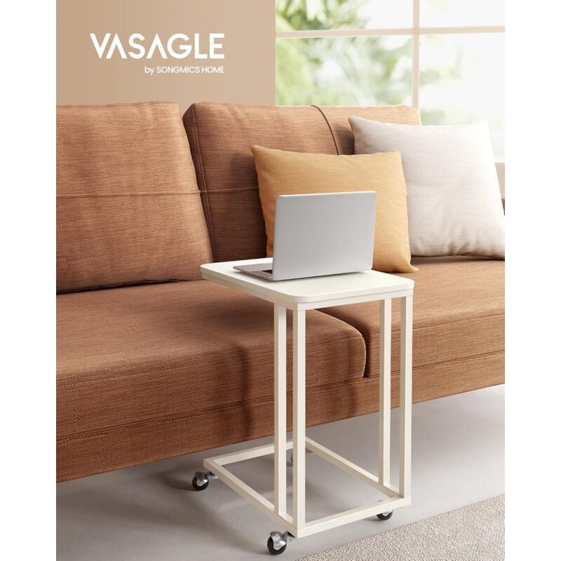 foto del prodotto songmics vasagle tavolino da letto con ruote, tavolino mobile da salotto, comodino, carrello, soggiorno camera da letto, struttura in acciaio,