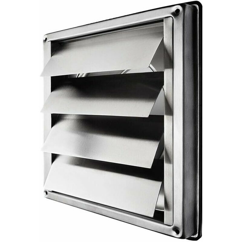 foto del prodotto griglia di ventilazione in acciaio inox 150mm, griglia di ripresa con lamelle mobili, cappuccio autochiudente, griglia di protezione dalle