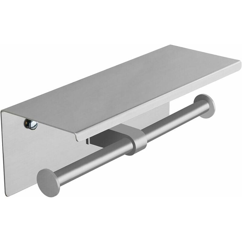 foto del prodotto porta carta igienica con ripiano nichel spazzolato porta rotolo carta igienica doppia testa acciaio inox adesivo senza forare parete bagno