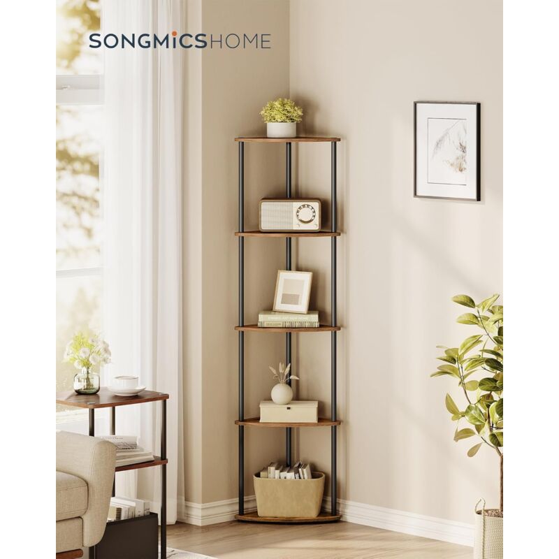 foto del prodotto songmics home montaggio super veloce senza attrezzi, scaffale angolare a 5 ripiani, scaffale autoportante, 38,3 x 27 x 139 cm, per soggiorno,