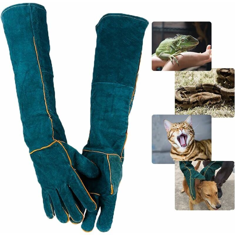 foto del prodotto guanti anti morso per la manipolazione degli animali, guanti da lavoro in pelle di sicurezza guanti protettivi verde 