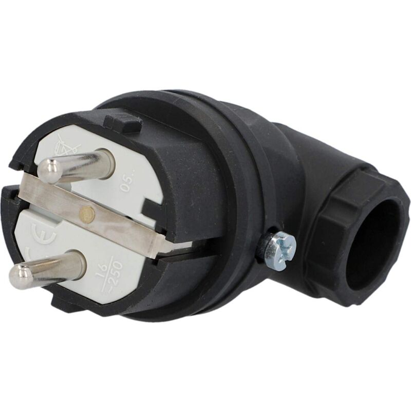 foto del prodotto 40502l, spina schuko ad angolo retto, in gomma, colore nero unitec