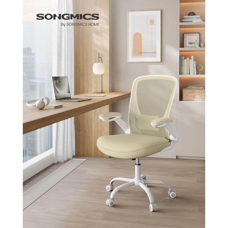 foto del prodotto songmics sedia da ufficio, sedia girevole, sedia di rete, sedia da computer ergonomica, supporto lombare, oscillante, seduta 53 cm, braccioli