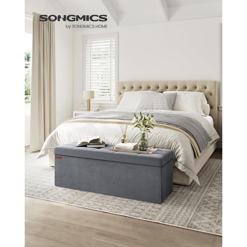 foto del prodotto songmics cassapanca, pouf contenitore, poggiapiedi pieghevole da 38 x 110 x 38 cm, ottomano, regge fino a 300 kg, per soggiorno, camera da letto,