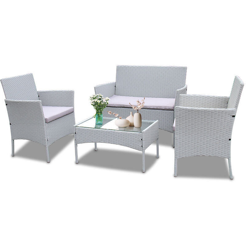 foto del prodotto soggiorno da giardino basso 4 posti bigzza set da giardino imitato resina intrecciata con cuscini rimovibili grigio