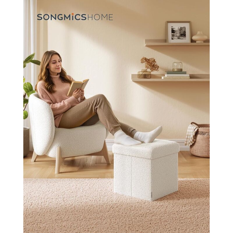 foto del prodotto songmics home cassapanca, pouf contenitore, sgabello poggiapiedi pieghevole 38 x 38 x 38 cm, regge fino a 300 kg, per soggiorno, camera da letto,