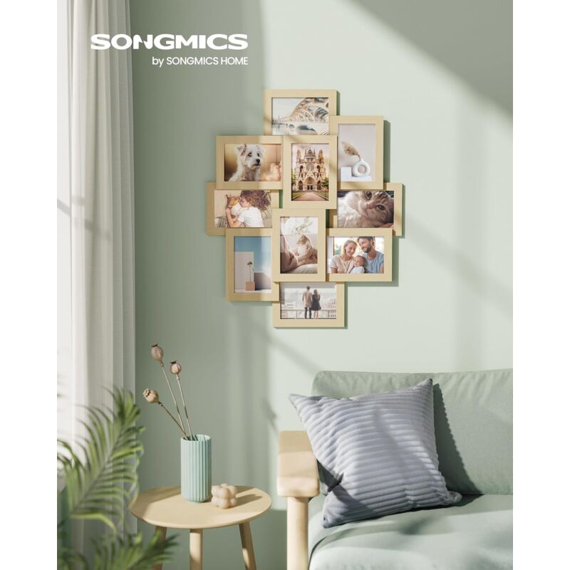 foto del prodotto songmics collage di cornici per foto, 10 cornici per foto 10 x 15 cm, cornici portafoto da parete, cornici multiple, decorazioni murali, beige