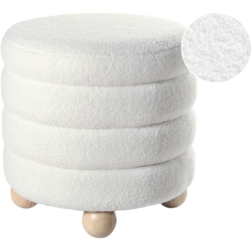 foto del prodotto pouf boucle tappezzeria gambe in legno di pino poggiapiedi accessori per la casa soggiorno bianco sporco chilly