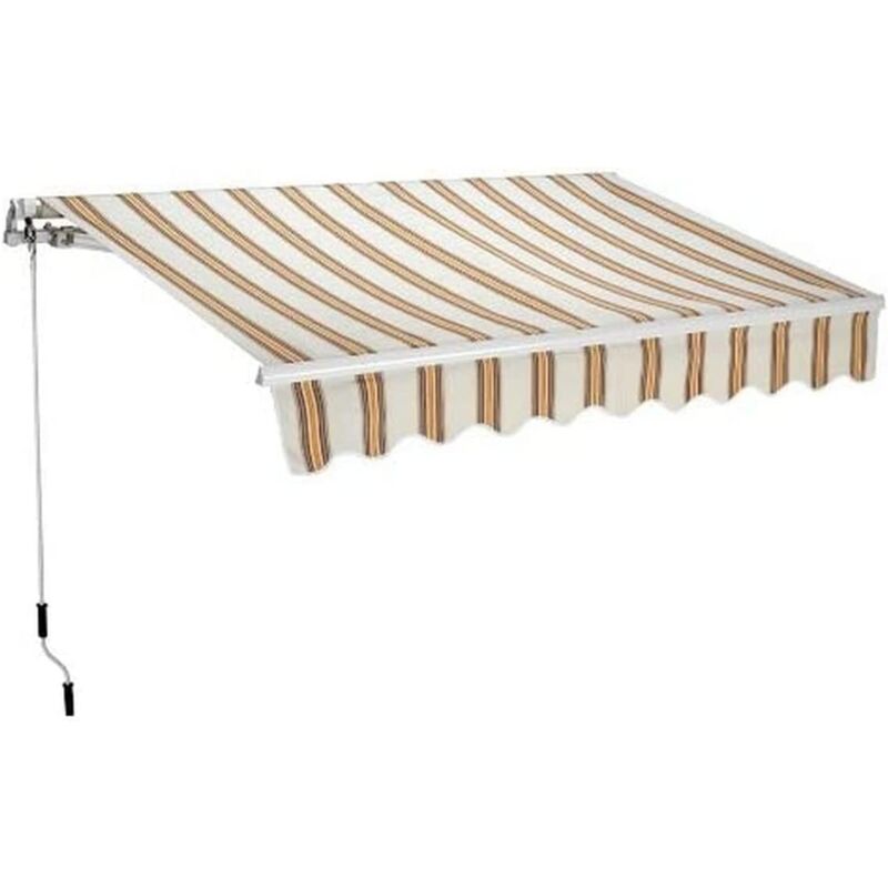 foto del prodotto tenda da sole estensibile 250 x 200 centimetri tenda parasole barra quadra tenda da sole con manovella colore beige rigato
