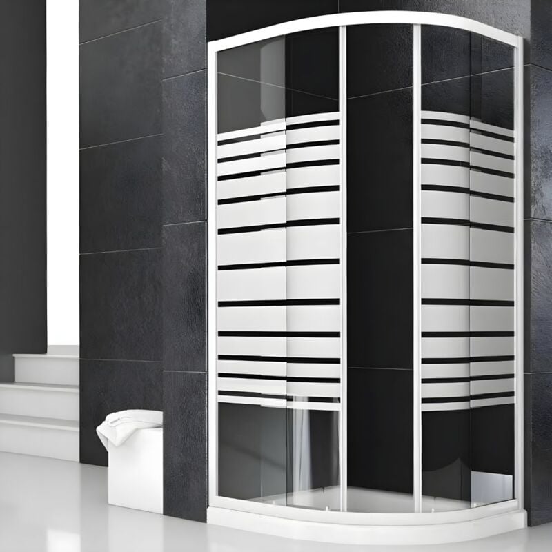 foto del prodotto box doccia semicircolare bianco due ante cristallo temprato misure 77 79,5x77 79,5xh185 cm serigrafato confezione 1 ogomondo