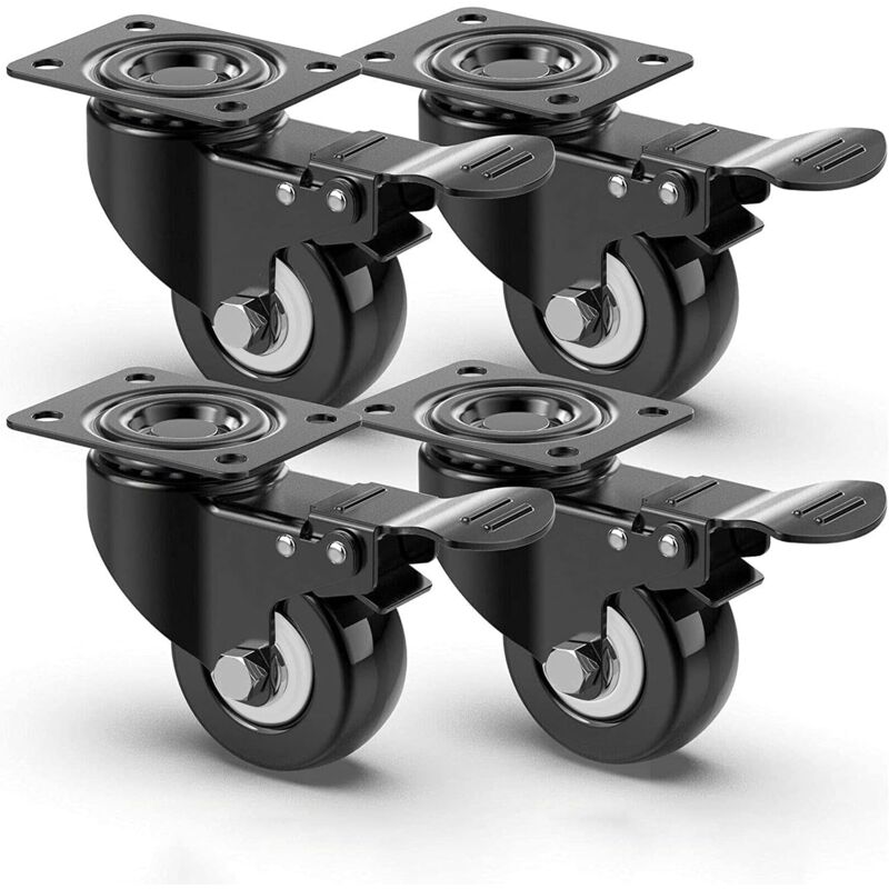 foto del prodotto flyme ymyny 4 pezzi 50mm ruote girevoli silenziose, ruote per mobili con freno, ruote per carichi pesanti capacit di carico 400kg, ruote per