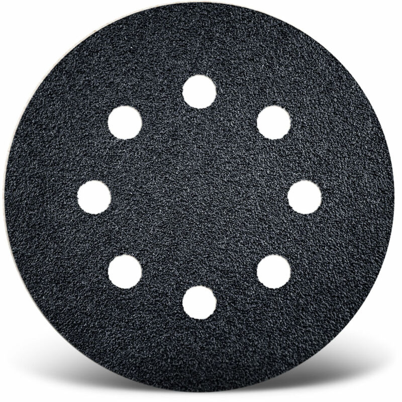 foto del prodotto menzer black dischi abrasivi velcrati, 115 mm, 8 fori, p. levigatrici rotorbitali, carburo di silicio 50 pz. g80