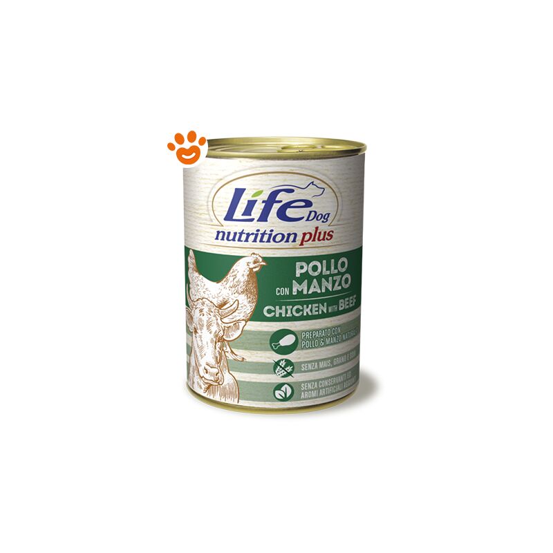 foto del prodotto dog nutrition plus adult pollo con manzo dog nutrition plus adult pollo con manzo lattina da 400 gr life