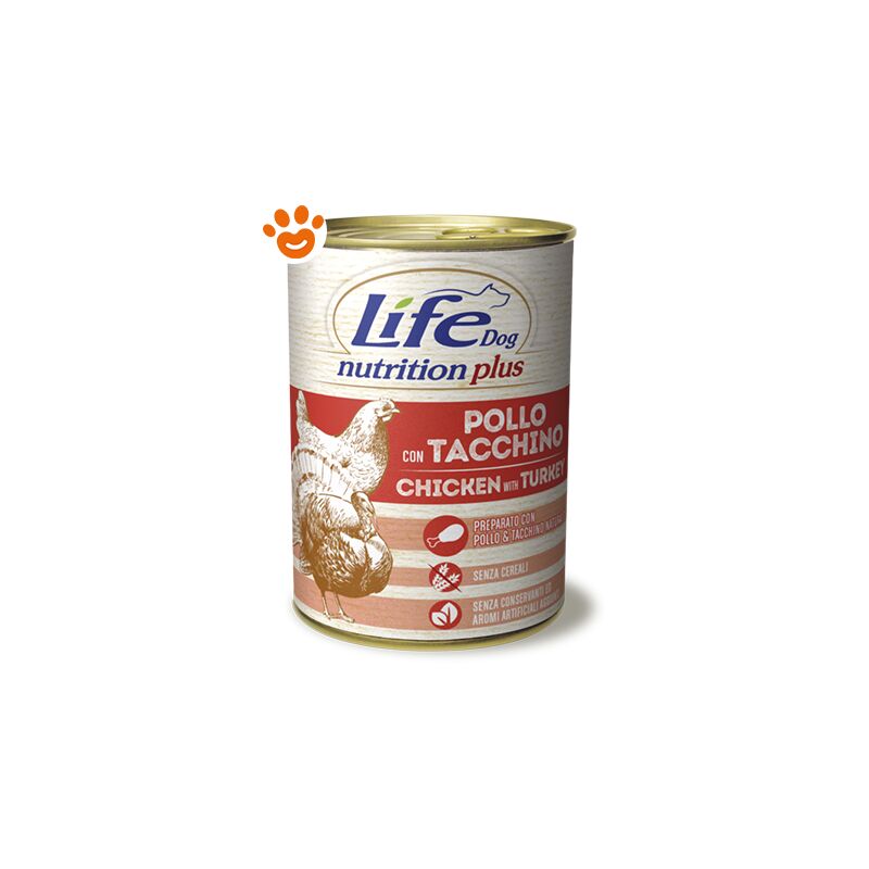 foto del prodotto dog nutrition plus adult pollo con tacchino dog nutrition plus adult pollo con tacchino lattina da 400 gr life
