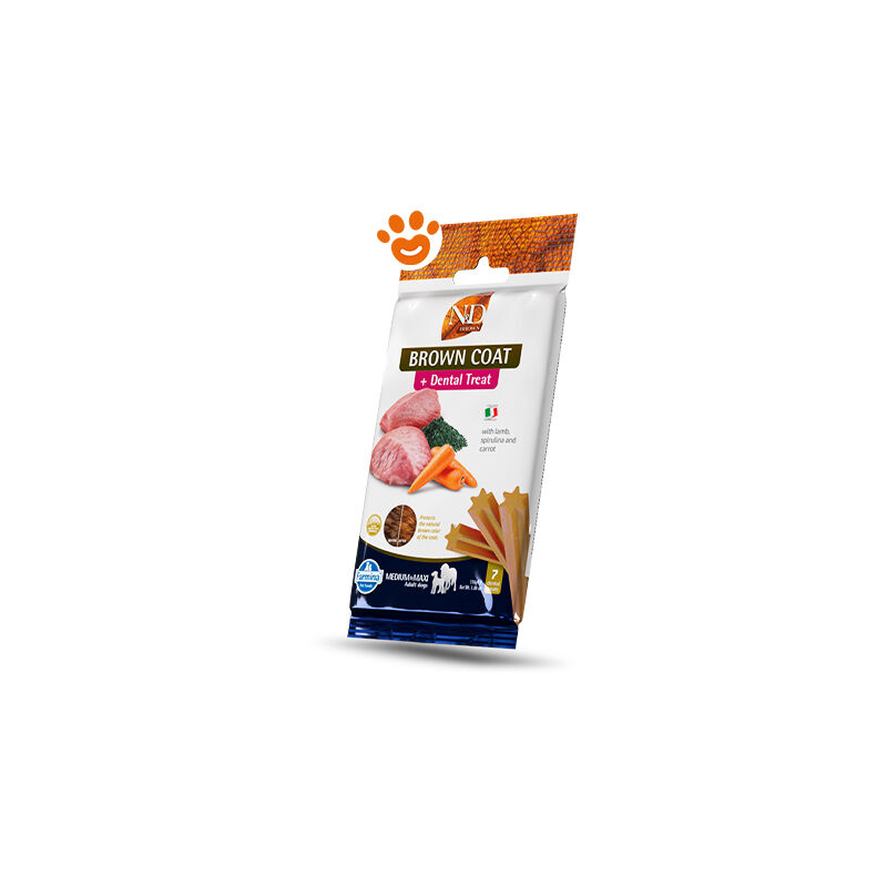 foto del prodotto farmina dog snack dental treat n d brown coat agnello medium maxi farmina dog snack dental treat n d brown coat agnello medium maxi confezione da