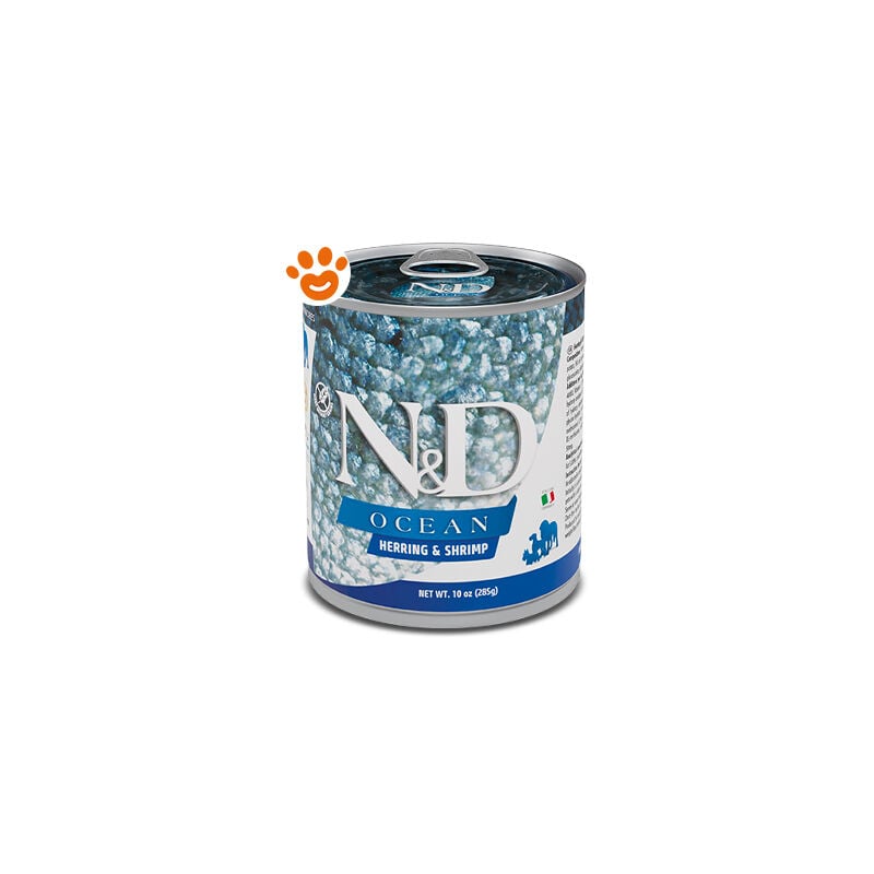 foto del prodotto dog n d ocean adult aringa e gamberetti dog n d ocean adult aringa e gamberetti lattina da 285 gr farmina