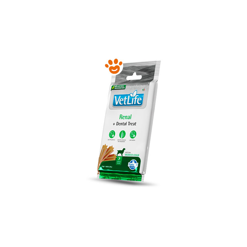 foto del prodotto dog snack dental treat vet life renal medium maxi dog snack dental treat vet life renal medium maxi confezione da 100 gr farmina