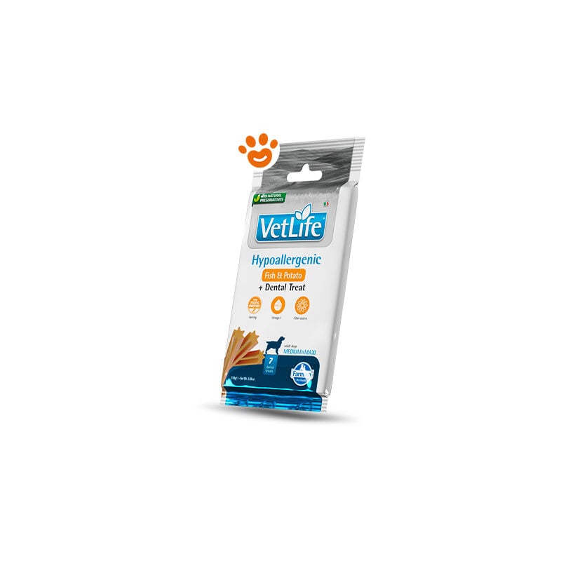 foto del prodotto dog snack dental treat vet life hypoallergenic pesce medium maxi dog snack dental treat vet life hypoallergenic pesce medium maxi confezione da 100