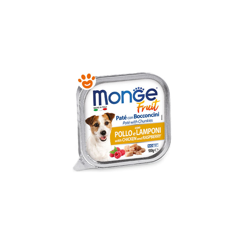 foto del prodotto dog fruit adult pollo e lamponi dog fruit adult pollo e lamponi vaschetta da 100 gr monge