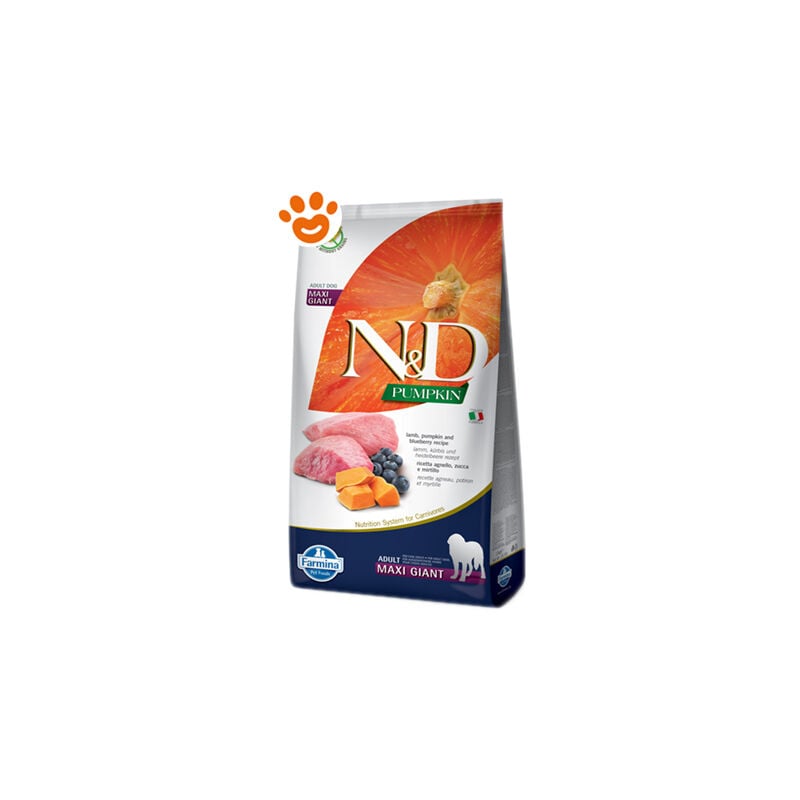 foto del prodotto farmina dog n d pumpkin adult maxi giant agnello, zucca e mirtillo dog n d pumpkin adult maxi giant agnello, zucca e mirtillo sacco da 12 kg