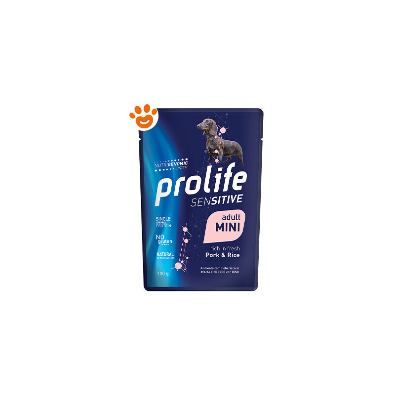 foto del prodotto dog sterilised adult sensitive mini maiale e riso dog sterilised adult sensitive mini maiale e riso bustina da 100 gr prolife