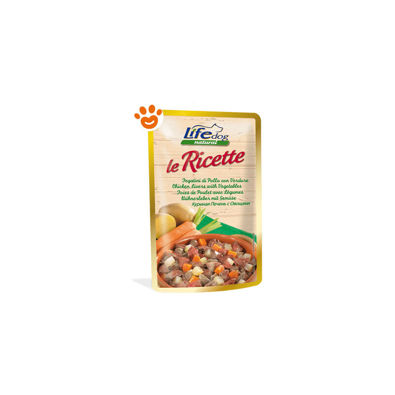 foto del prodotto dog natural le ricette fegatini di pollo con verdure dog natural le ricette fegatini di pollo con verdure bustina da 95 gr life