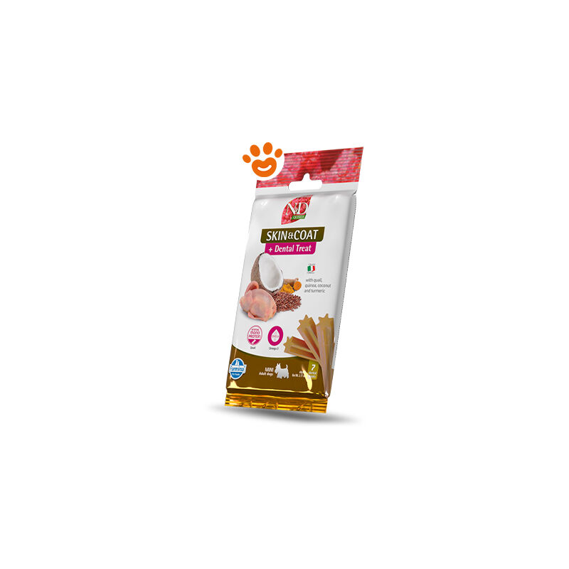 foto del prodotto dog snack dental treat n d quinoa skin coat quaglia mini dog snack dental treat n d quinoa skin coat quaglia mini confezione da 60 gr farmina
