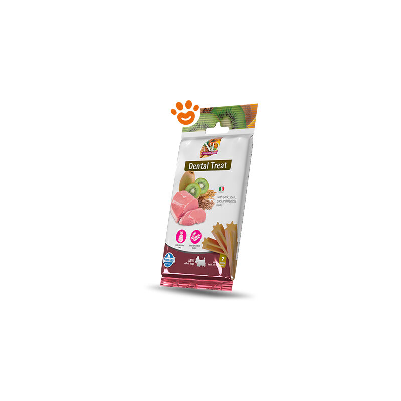 foto del prodotto dog snack dental treat n d tropical maiale mini dog snack dental treat n d tropical maiale mini confezione da 60 gr farmina