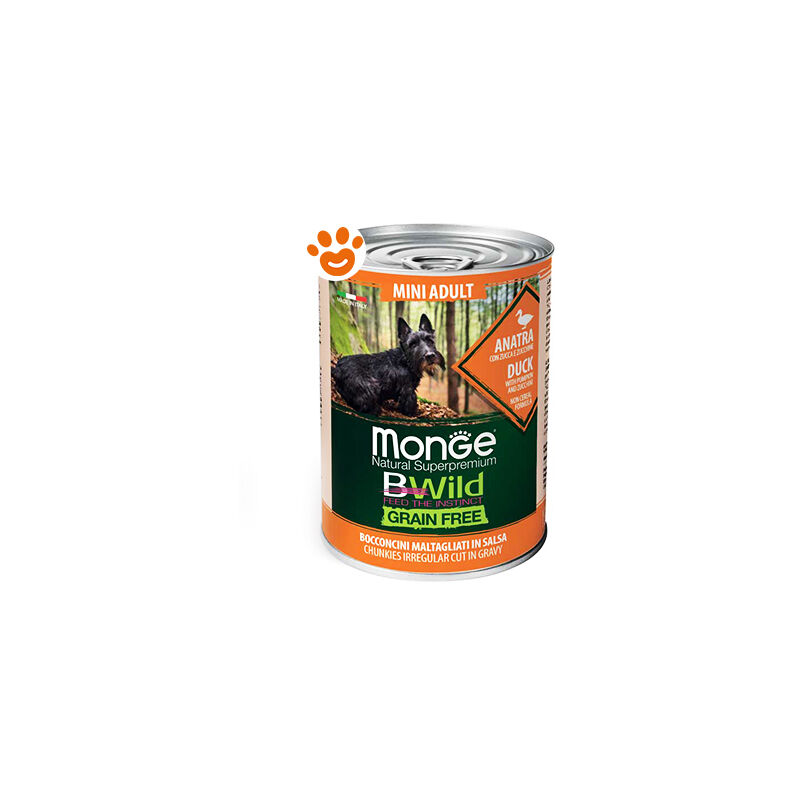 foto del prodotto monge bwild dog adult mini grain free anatra zucca e zucchine monge bwild dog adult mini grain free anatra zucca e zucchine lattina da 400 gr