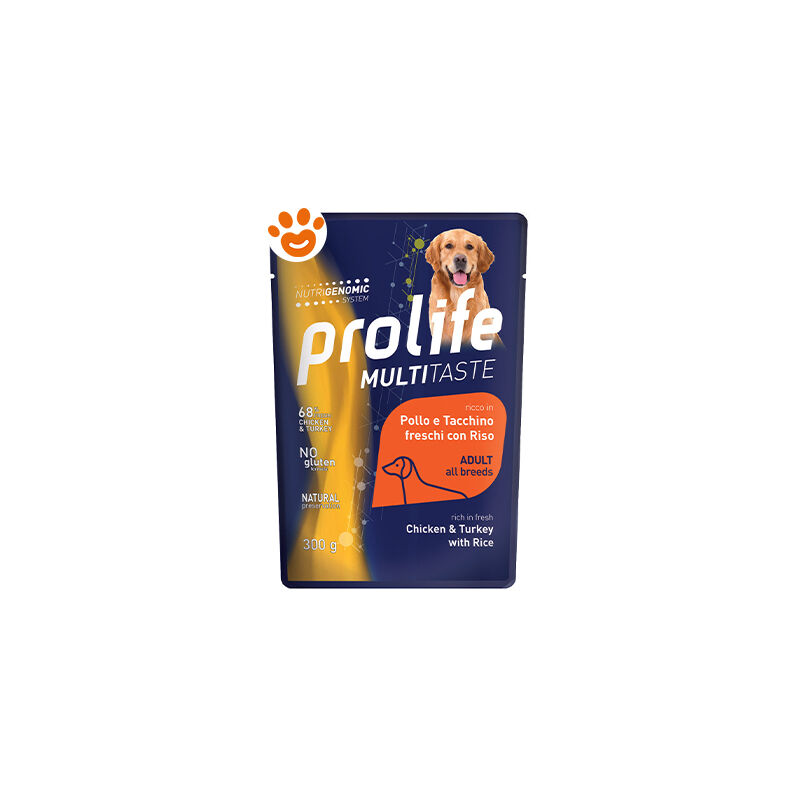 foto del prodotto dog multi taste adult all breeds con pollo, tacchino e riso dog multi taste adult all breeds con pollo, tacchino e riso bustina da 300 gr prolife