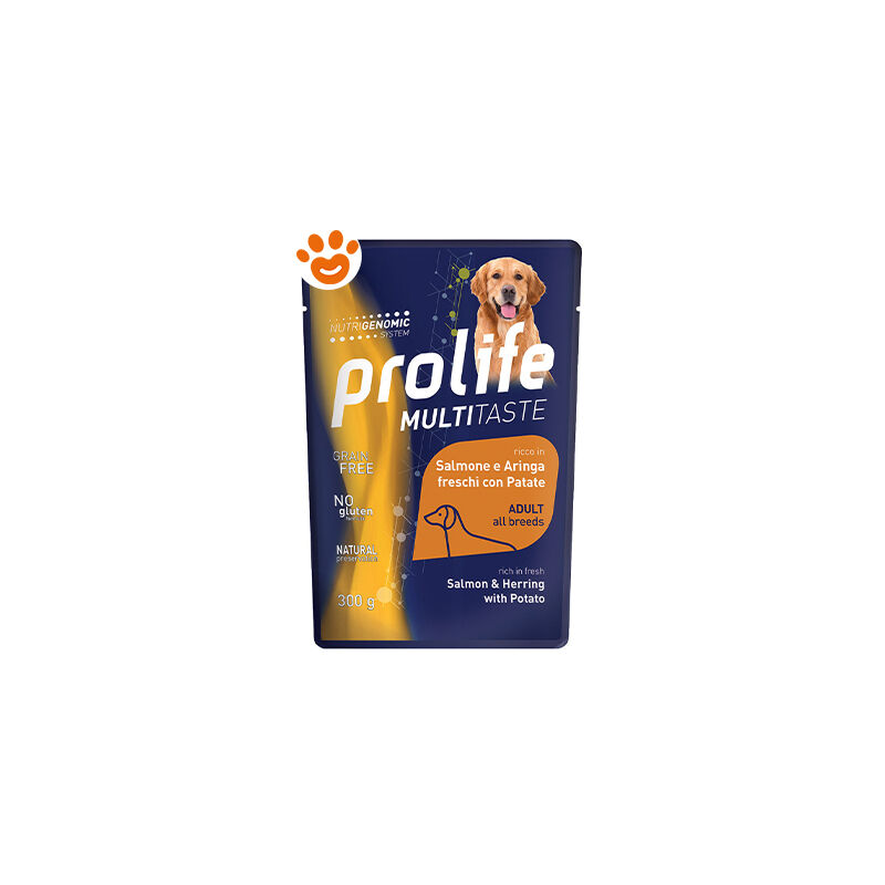 foto del prodotto dog multi taste adult all breeds con salmone, aringa e patate dog multi taste adult all breeds con salmone, aringa e patate bustina da 300 gr