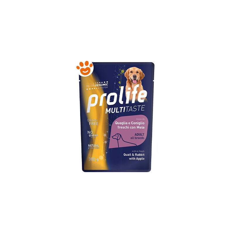 foto del prodotto dog multi taste adult all breeds con quaglia, coniglio e mele dog multi taste adult all breeds con quaglia, coniglio e mele bustina da 300 gr