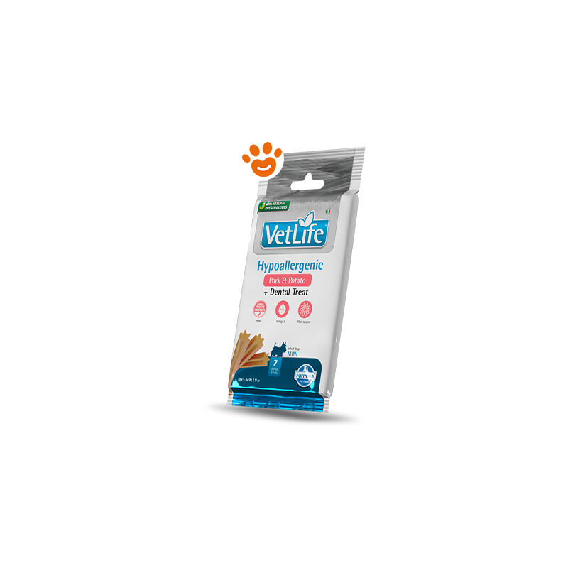 foto del prodotto dog snack dental treat vet life hypoallergenic pork potato mini dog snack dental treat vet life hypoallergenic pork potato mini confezione da 60 gr