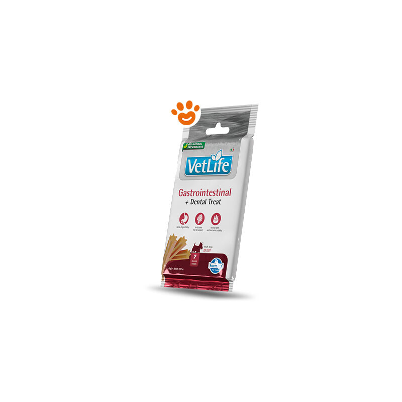 foto del prodotto dog snack dental treat vet life gastrointestinal mini dog snack dental treat vet life gastrointestinal mini confezione da 60 gr farmina