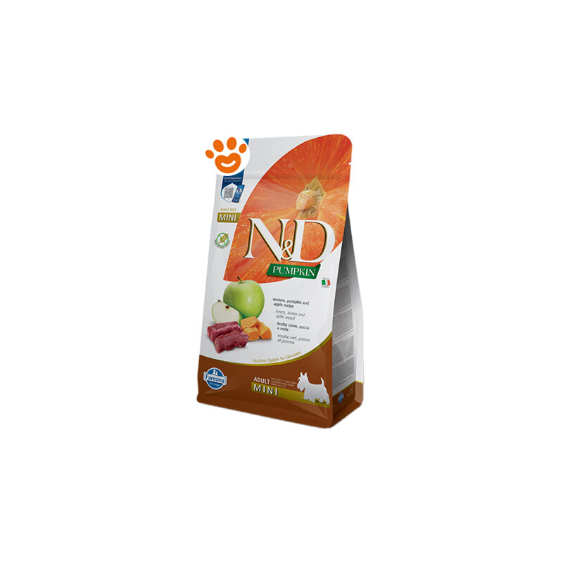 foto del prodotto dog n d pumpkin adult mini cervo, zucca e mela dog n d pumpkin adult mini cervo, zucca e mela sacco da 2 kg farmina