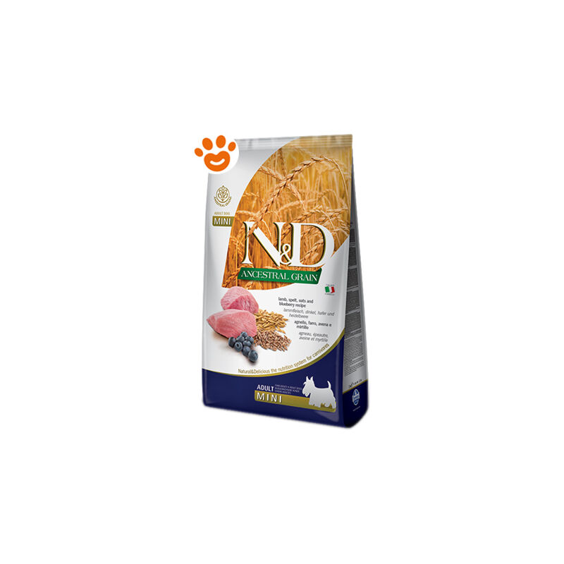 foto del prodotto dog n d ancestral grain adult mini agnello e mirtillo dog n d ancestral grain adult mini agnello e mirtillo sacco da 7 kg farmina