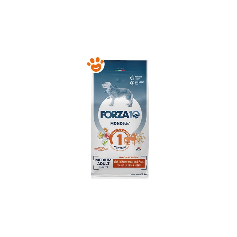 foto del prodotto dog monodiet medium adult al cavallo e piselli dog monodiet medium adult al cavallo e piselli sacco da 12 kg forza10