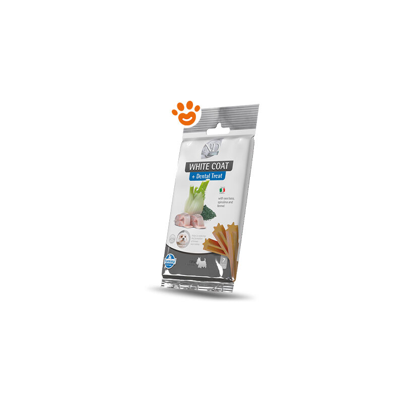 foto del prodotto dog snack dental treat n d white coat spigola mini dog snack dental treat n d white coat spigola mini confezione da 60 gr farmina