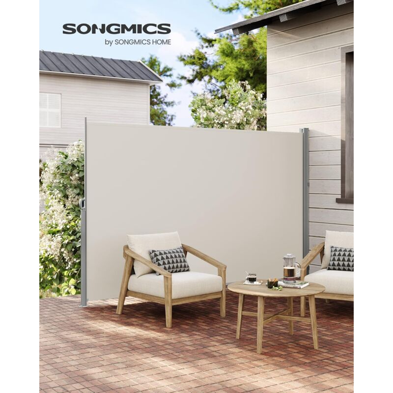 foto del prodotto northix songmics paravento da esterno, tenda da sole laterale, antiruggine, estensibile, 180 x 350 cm, frangivista, parasole ombreggiante, tenda da