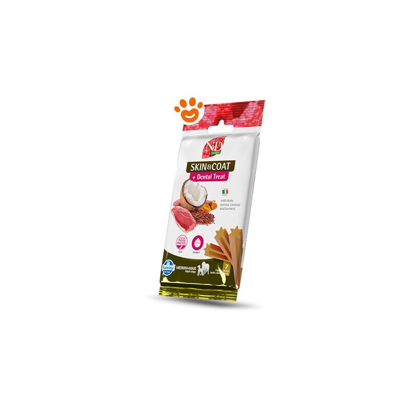 foto del prodotto dog snack dental treat n d quinoa skin coat anatra medium maxi dog snack dental treat n d quinoa skin coat anatra medium maxi confezione da 100 gr