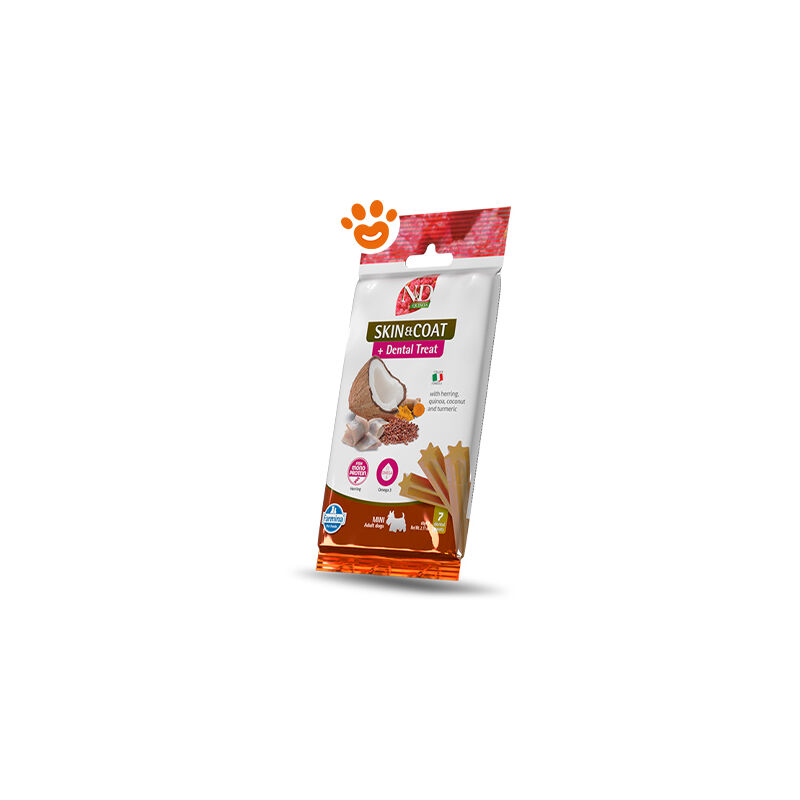 foto del prodotto dog snack dental treat n d quinoa skin coat aringa mini dog snack dental treat n d quinoa skin coat aringa mini confezione da 60 gr farmina