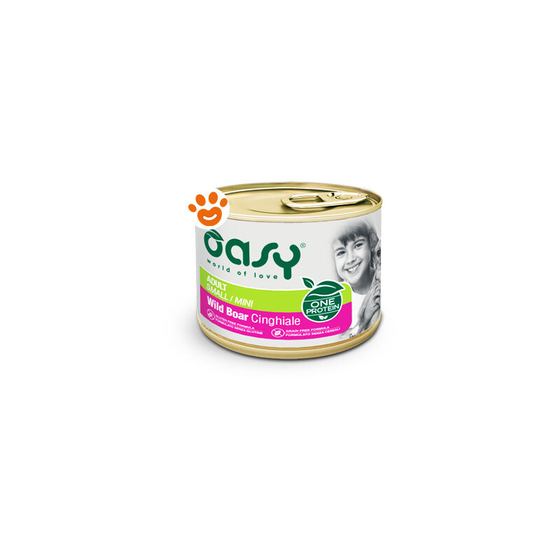 foto del prodotto dog one protein adult small mini cinghiale dog one protein adult small mini cinghiale lattina da 200 gr oasy