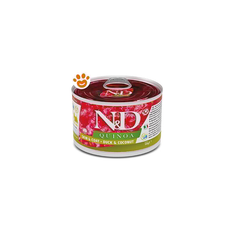 foto del prodotto dog n d quinoa skin coat adult mini anatra e cocco dog n d quinoa skin coat adult mini anatra e cocco lattina da 140 gr farmina