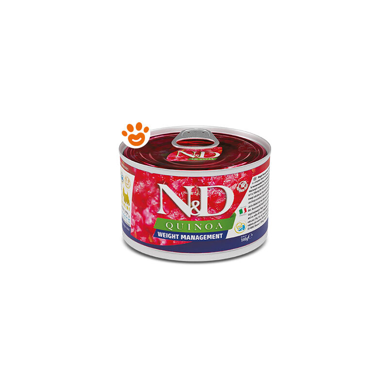 foto del prodotto dog n d quinoa adult mini weight management dog n d quinoa adult mini weight management lattina da 140 gr farmina