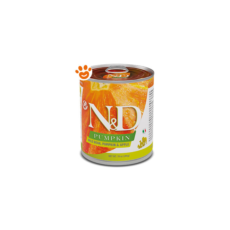 foto del prodotto dog n d pumpkin adult cinghiale, zucca e mela dog n d pumpkin adult cinghiale, zucca e mela lattina da 285 gr farmina