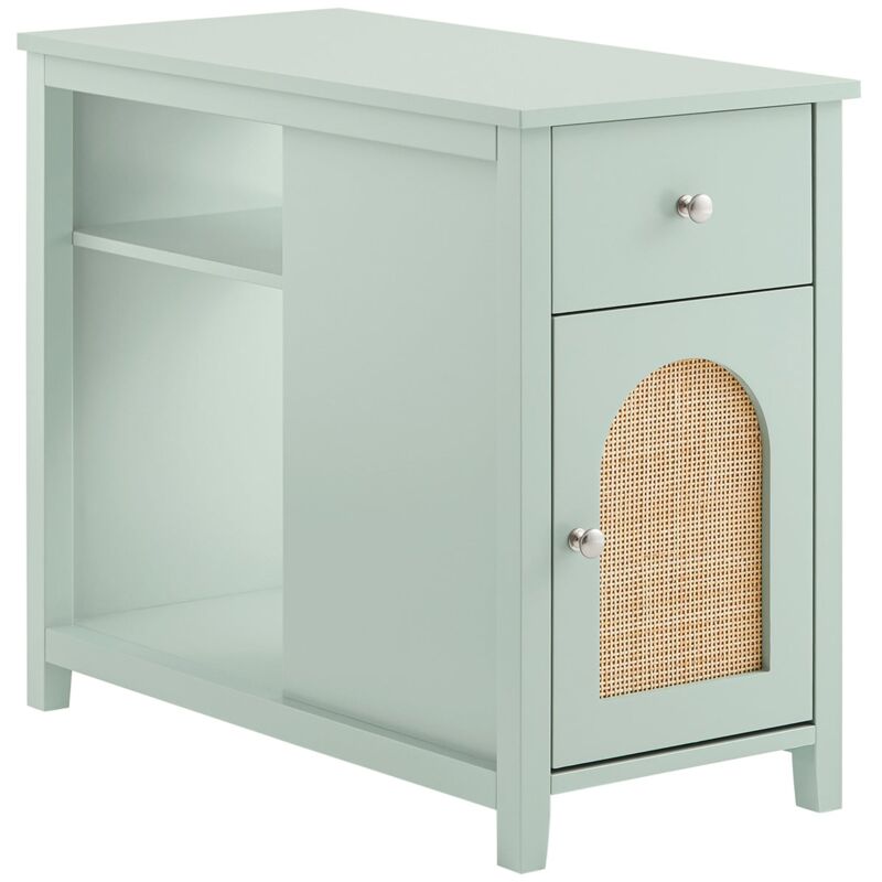 foto del prodotto sobuy comodino con cassetto tavolino divano tavolino stretto da soggiorno verde 35x70x60 cm fbt159 gr