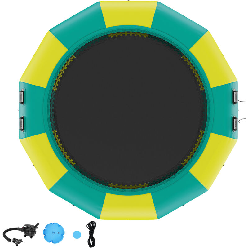 foto del prodotto mophorn rimbalzatore gonfiabile, trampolino ricreativo dellacqua 12 piedi, piattaforma con scala pompa di aria elettrica, per piscina, lago, sport
