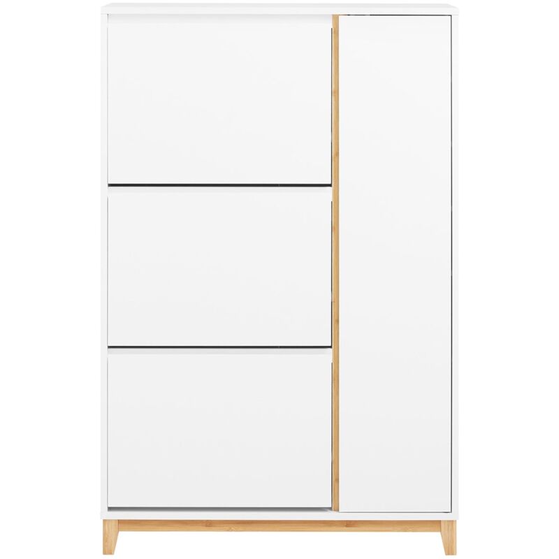 foto del prodotto scarpiera con 3 ante scarpiera stretta con 6 ripiani cassettiera per scarpe bianco naturale 86x34x122 cm fsr189 wn sobuy