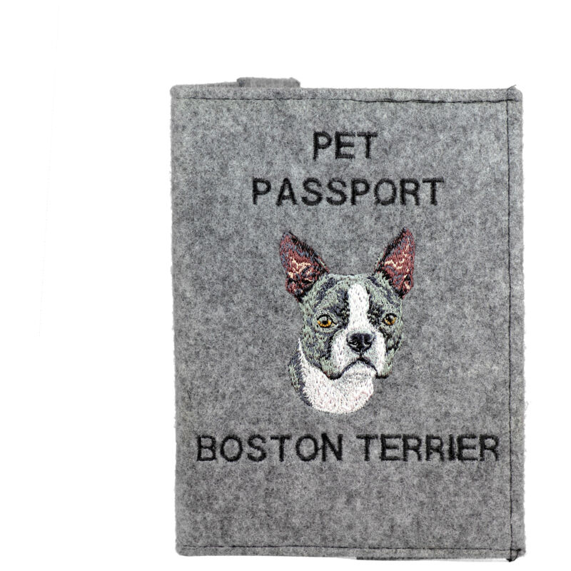 foto del prodotto boston terrier, boston bull terrier portapassaporto per cani, portadocumenti, regalo per viaggiatori di art dog