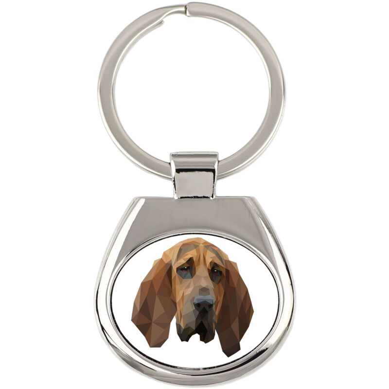 foto del prodotto bloodhound, il cane di saint hubert portachiavi geometrico con foto e scritta art dog